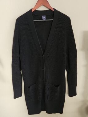 GAP Womens Black 6 Button-Front Knit Weighted Cardigan Sweater